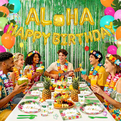 327 PCS Luau Party Decorations Set Serve 25, Hawaiian Birthday Party Supplies De