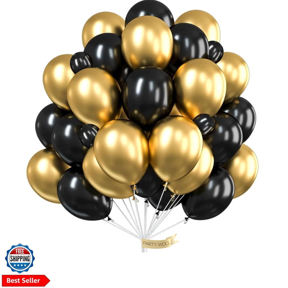 Black and Gold Balloons 66pcs 12 Inch Matte Black Metallic Chrome Gold Balloo…