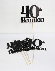 LOT (5) Black Glitter «40th Reunion» Centerpiece / Party Décor Sticks, MINT!!
