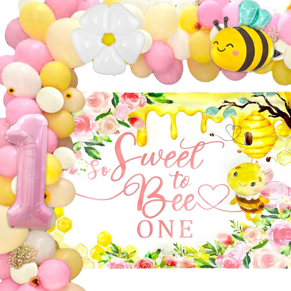 So Sweet to Bee One Backdrop Happy First Bee Day 1st Birthday Decorations Gir…
