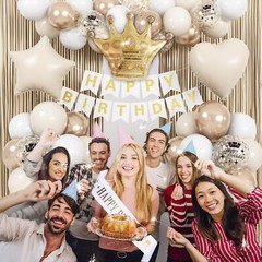 White & Gold Birthday Decor – Cream Champagne Gold Balloons, Banner, Foil