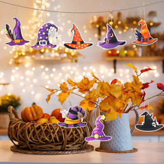 8Pcs Halloween Paper Party Decorations,Witch Hat Hanging Ornaments for Tree Pend