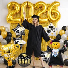 Graduation Party Decorations 2026 – 13Pcs Black Gold Graduation Foil Balloons…