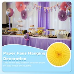 6Pcs 8″/12″/16″ Paper Fans Hanging Decoration Round Fans with Pearl Yellow/Pink