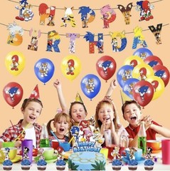 Sonic the Hedgehog Theme Birthday Party Supplies Set Banner Balloon Cake Toppers