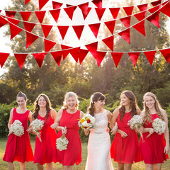 Red Party Decorations Triangle Pennant Banner Flag Dark Red Metallic Fabric Bunt
