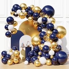 Blue and Gold Balloons Garland Arch Kit, Navy Blue and Gold Confetti Balloons…
