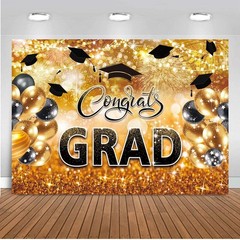 8X6FT Congrats Grad Backdrop Black Gold Glitter Graduation Party Decorations …