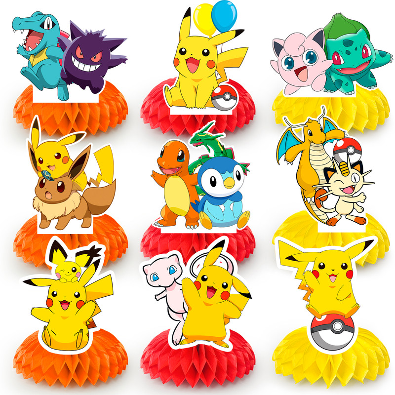 Pokemon 3D Double Side Pikachu Honeycomb Centerpieces Kids Birthday Party Decor