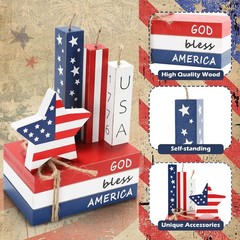 Patriotic 4th of July Decorations – 7 Pcs Table Centerpieces, Faux Book Stack, S