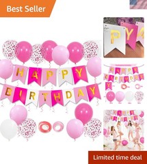 Luxury Pink Birthday Banner & Balloons – Perfect for Girls and Women Parties