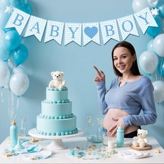 1 Pcs Blue Gingham Baby Boy Banner for Party Decorations Blue Pre Strung Baby…