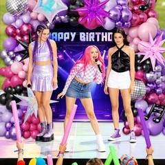 175Pcs Dark Night Kpop Balloons Arch Kit, Black Metallic Pink Purple Disco Ba…