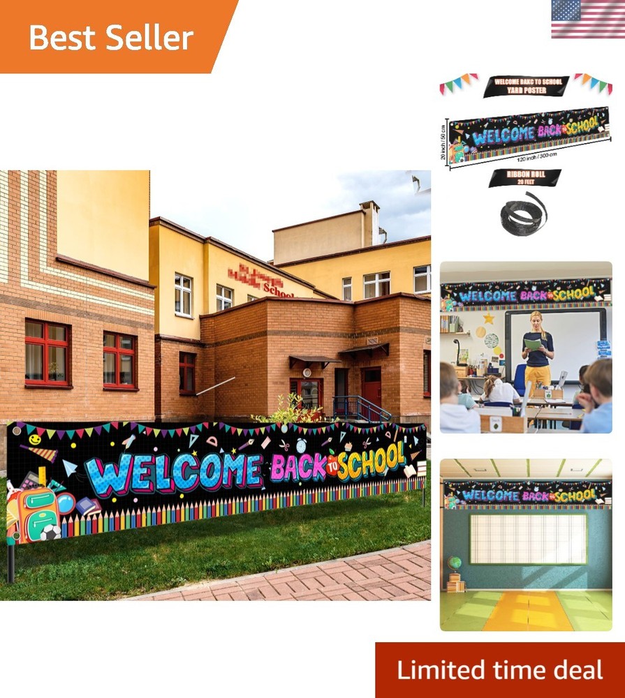Vibrant School-Themed 120×20 Inch Welcome Back to School Banner – Decorative