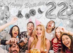 Silver & White 22nd Birthday Decorations – 40″ Number Balloons &More-Boy or Girl