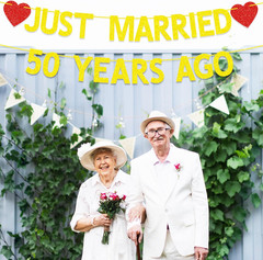 50Th Wedding Anniversary Party Banner Decorations, Gold Red Glitter Just Married
