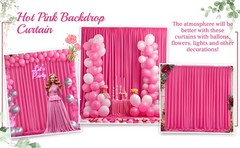 8x10FT Hot Pink Backdrop Curtains for Wedding Parties, Wrinkle Polyester Fuchsia