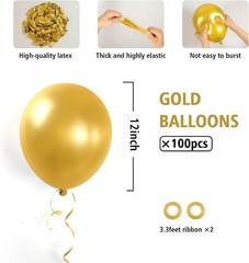 100pcs Metallic Gold Balloons 12 inch, Chrome Gold Balloons with Gold Ribbon …