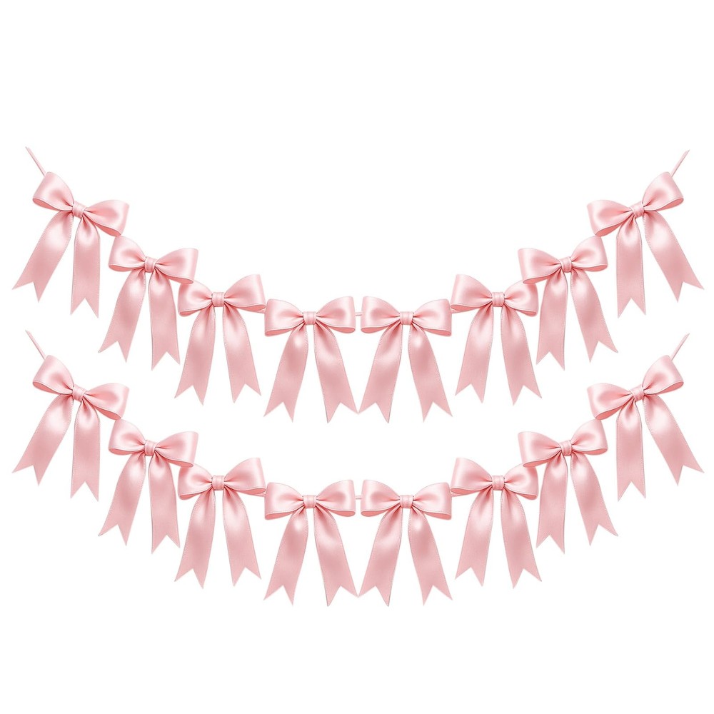 2 Strings of 16PCS Pink Bow Garland Banner Decoration,Pre-Strung Satin Ribbon…