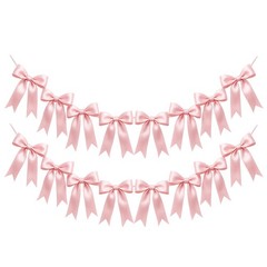 2 Strings of 16PCS Pink Bow Garland Banner Decoration,Pre-Strung Satin Ribbon…