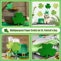 180 Pcs Shamrocks Cutouts St. Patrick’S Day Glitter Paper Cut-Outs 4 Inch Green