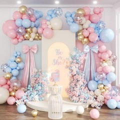 Gender Reveal Balloon Arch Kit, 147pcs Blush Pink and Blue Balloons Sand Whit…