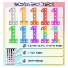 3FT Lighted Marquee Number 4 LED Multicolor Birthday Party Decor w/ Remote