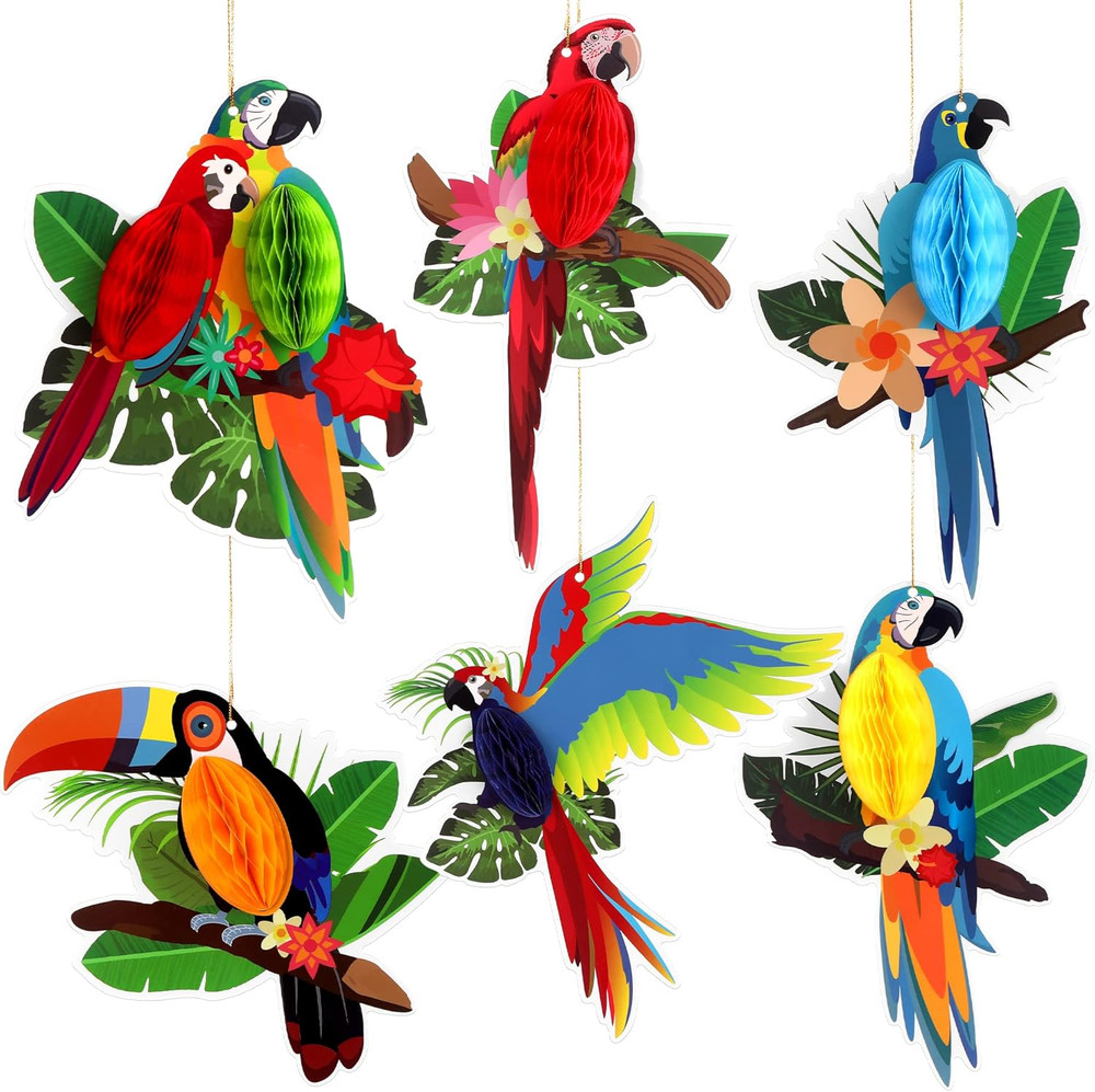 , Large Tropical Birds Honeycomb Cutouts – 9X7.7 Inch | Paper Bird Decorations,