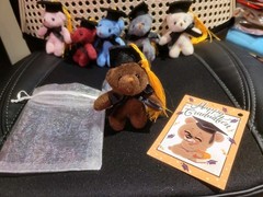 One Mini Teddy Keychain Plush Brown Graduaction Bears With Card & White Gift Bag