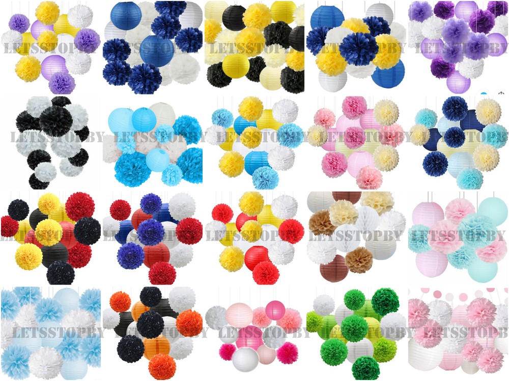 15X Tissue Paper Pom Pom + Lanterns Flower Birthday Wedding Party DIY Home Decor