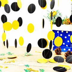 Yellow Black Circle Dots Party Garland Decoration Hanging Streamer Bunting Banne