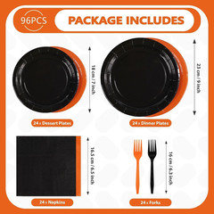 96Pcs Orange and Black Graduation Party Decorations Orange and Black Plates and