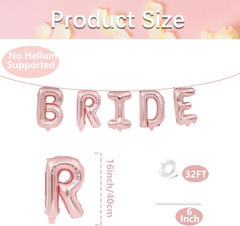 16 Inch Rose Gold BRIDE Balloon Banner – Large Mylar Letter Balloons for Bridal