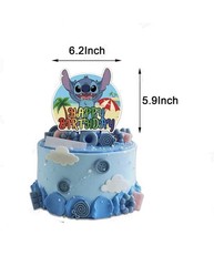 Blue Stitch Theme Birthday Party Decoration Set ,Banner Cake Toppers Balloons