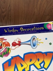 VTG Static Happy Birthday Clowns Balloons Presents 90s Window Cling Decorations