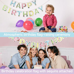 Happy Birthday Banner 6FT – Premium Gold Foil Sequins Happy Birthday Sign for Ba