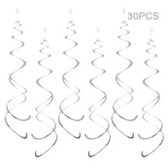 30pc Silver Party Swirl Decorations Hanging Swirls for Ceiling or Birthday Decor