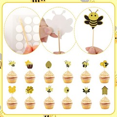 48 Pcs Bumble Bee Cupcake Toppers Baby Shower Decorations for Gender Reveal