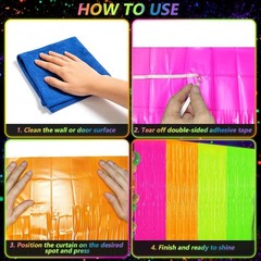 4 Pack Glow in The Dark Tinsel Curtains, Neon Party Decorations 3.3 x 6.6 Ft …