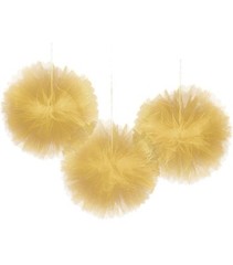 GOLD TULLE LARGE FLUFFY POM POM DECORATIONS (3) ~ Wedding Birthday Supplies