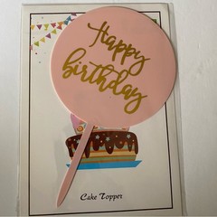 Happy birthday cake topper gold calligraphy acrylic plexi glass-4” 5 pack