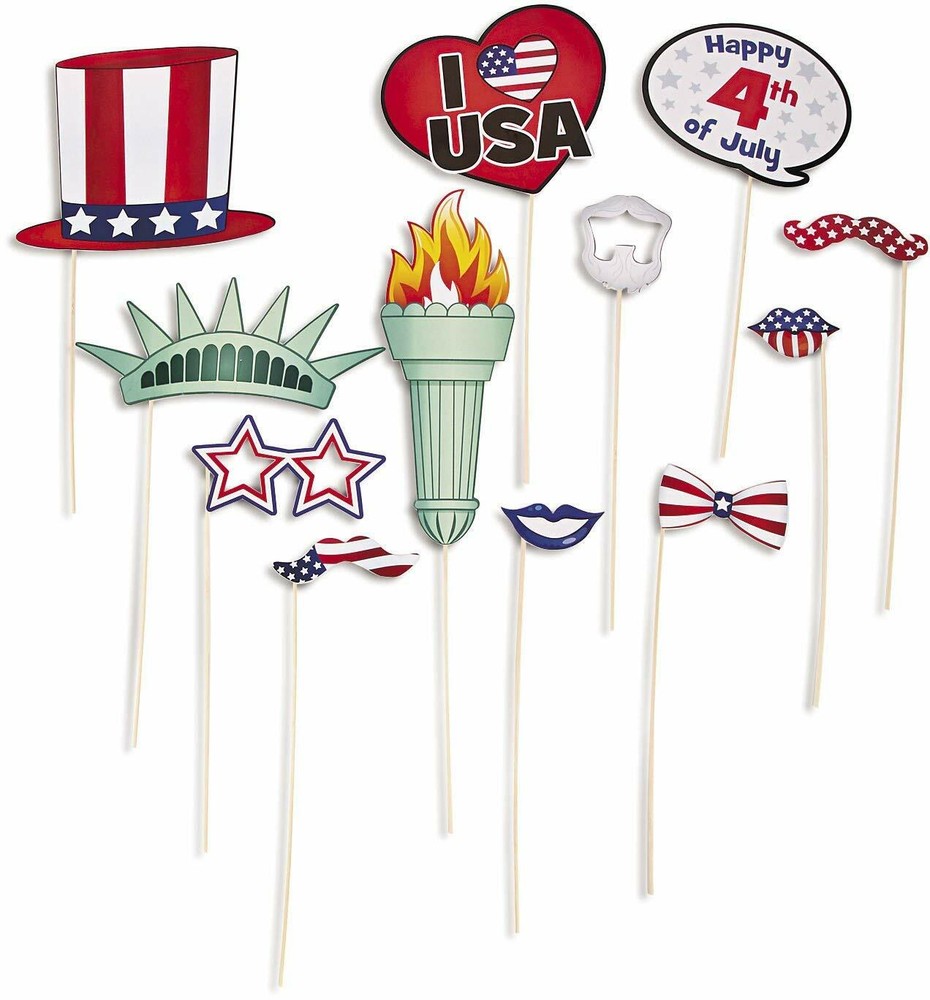 Patriotic Photo Stick Props – 12 Pieces 4th of July