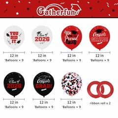2026 Red & Black Graduation Decorations Set 63Pcs Graduation Grad Latex Ball