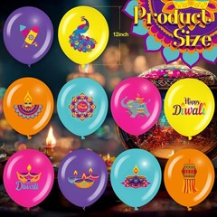 50 Pcs Diwali Decorations – 12 Inch Happy Diwali Balloons, Latex Elephant & P…