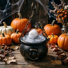 Halloween Witch Cauldron Handbag Glowing Ribbon Light Portable Party Decor