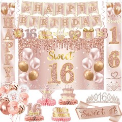 Sweet 16 Party Decorations – 16th Birthday Decorations Backdrop, Banner, Hone…
