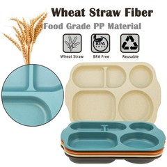 MKYHBOO Divided Plates Set, Wheat Straw Portion 12in, Rectangular-Set of 4 S