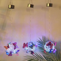 Dazzling Outdoor Solar Lighted Hanging Mesh Orb with Butterfly Decoration