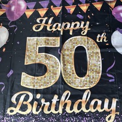 Big Happy 50th Birthday Banner – Purple & Gold 5ft 10inches Wide, 3ft 10” long