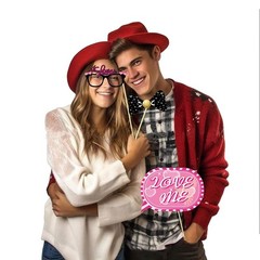 35PCS Valentine’s Day Photo Booth Props,Romantic XOXO Decorations Pink